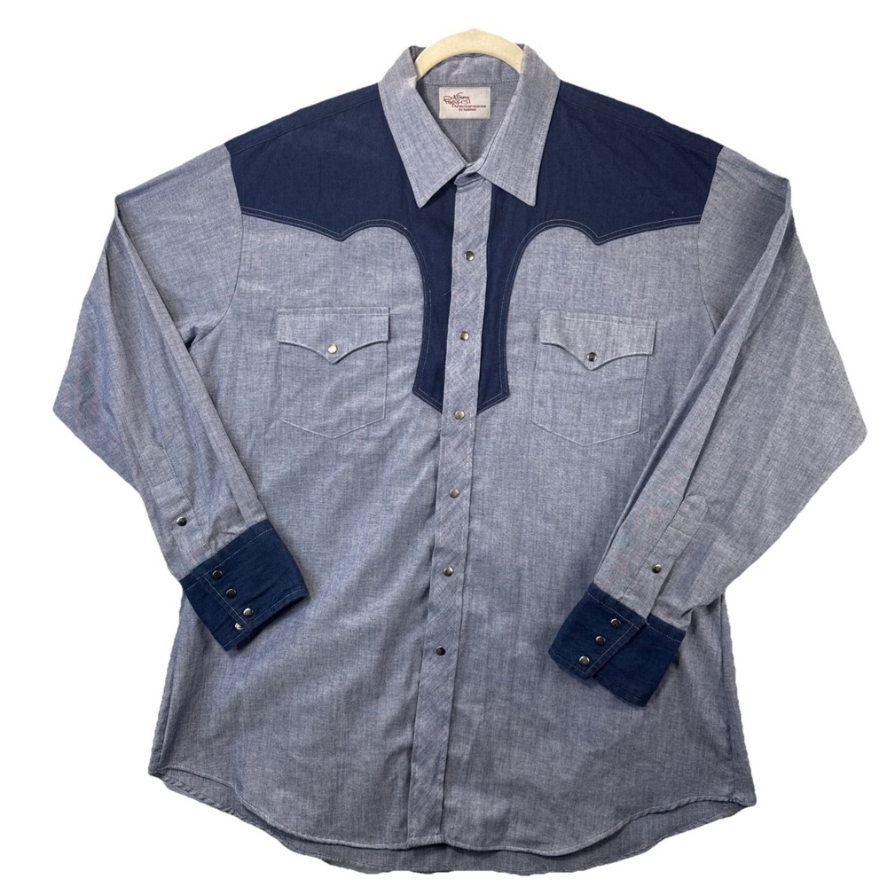 Kenny Rogers By Karman Blue Western Long Sleeve Shirt  Mens 18 Rodeo Vintage
